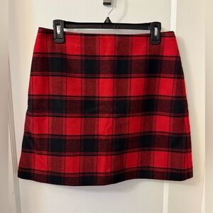 UNIQLO RED & BLACK RED PLAID WOOL BLEND SKIRT